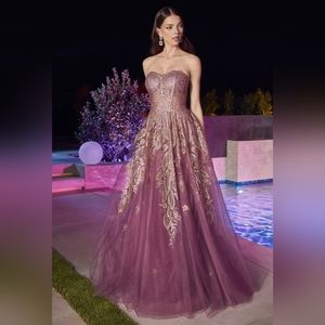 COPY - COPY - Gold/violet purple formal dress, blue,green,pink strapless long b…